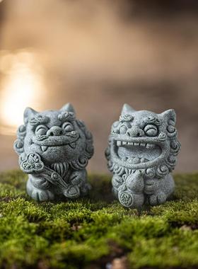 国潮石狮子一对桌面装饰吉祥物创意风狮爷盆景鱼缸造景观茶宠摆件