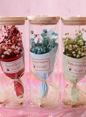 P0113 少女卧室装饰干花玻璃瓶摆件创意星星灯许愿玻璃瓶情侣礼品