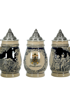 欧式啤酒杯陶瓷浮雕3D德国带盖啤酒杯礼品礼盒包装750毫升