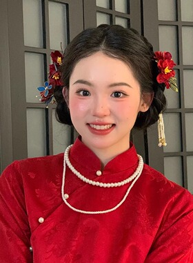 原创设计红色手工中式新娘敬酒服