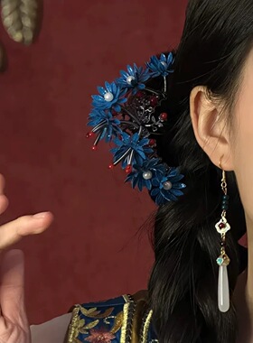 新中式订婚盘发头饰清汉花朵发钗