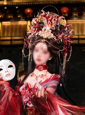 超仙狐狸汉服红色造液花大全套