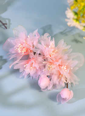 粉色缠花绢花软簪汉服发饰