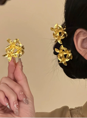 新中式金色花朵发簪女贵气发叉子