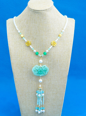 珍珠长璎珞旗袍配饰岫玉软璎珞