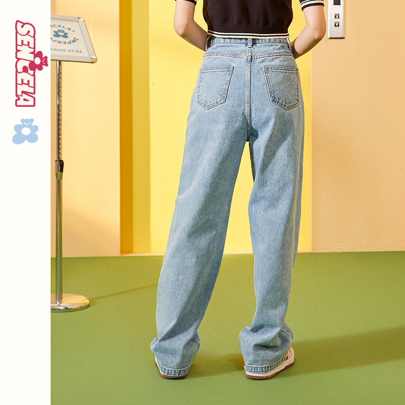 sence la高腰阔腿双腰头宽松牛仔裤 SENCELA牛仔裤