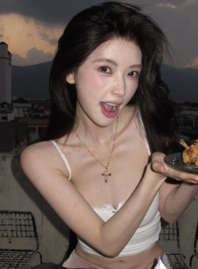 彩色十字架撞色水晶项链女小众设计感ins气质高级超闪锆石锁骨链