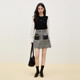 XG Snow Song Contrast Color Pocket Splicing Wool Skirt 2024 Winter New Style Tassel Edge High Waist A-Line Skirt for Women