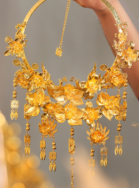 中式复古高级金色新娘龙凤褂项圈