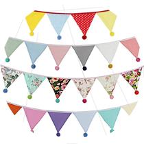 Source ins Nordic Wind string Flag wool Ball Triangle Kindergarten Tent Banner Photo background string Flag wedding cotton fabric hanging