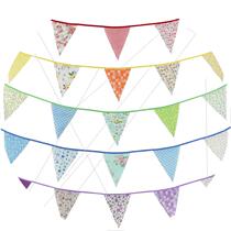 Source 12 m 42 slices Colour Flower Wave Monolayer Flag Triangle Banner Birthday Cotton Cloth Background Photo West Wedding