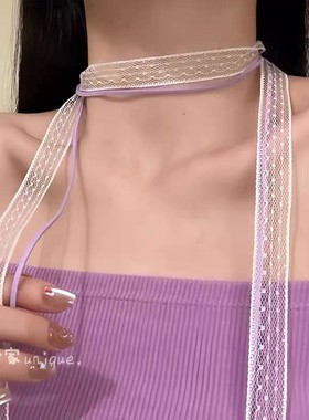 蕾丝飘带颈带丝巾项链锁骨链项圈