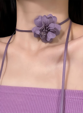 唯美氛围紫色花朵项链choker颈带