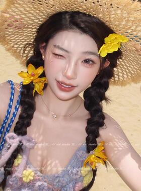 度假风黄色蕙兰花发夹侧边夹海边