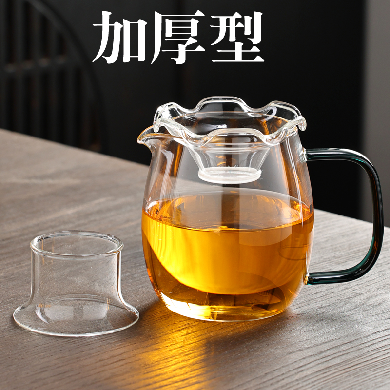 加厚耐高温功夫茶道配件耐热公道杯茶漏套装一体玻璃分茶器带滤网-图0