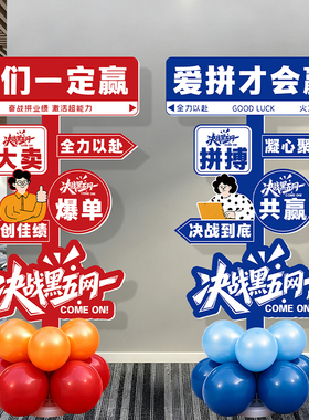 双11电商公司办公会议室爆单氛围布置KT板立牌装饰气球立柱迎宾牌
