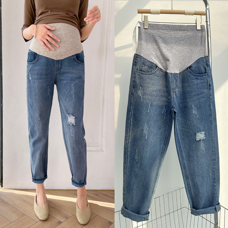 孕妇女春装2022年新款宽松牛仔裤 夏娜莎孕妇直筒裤