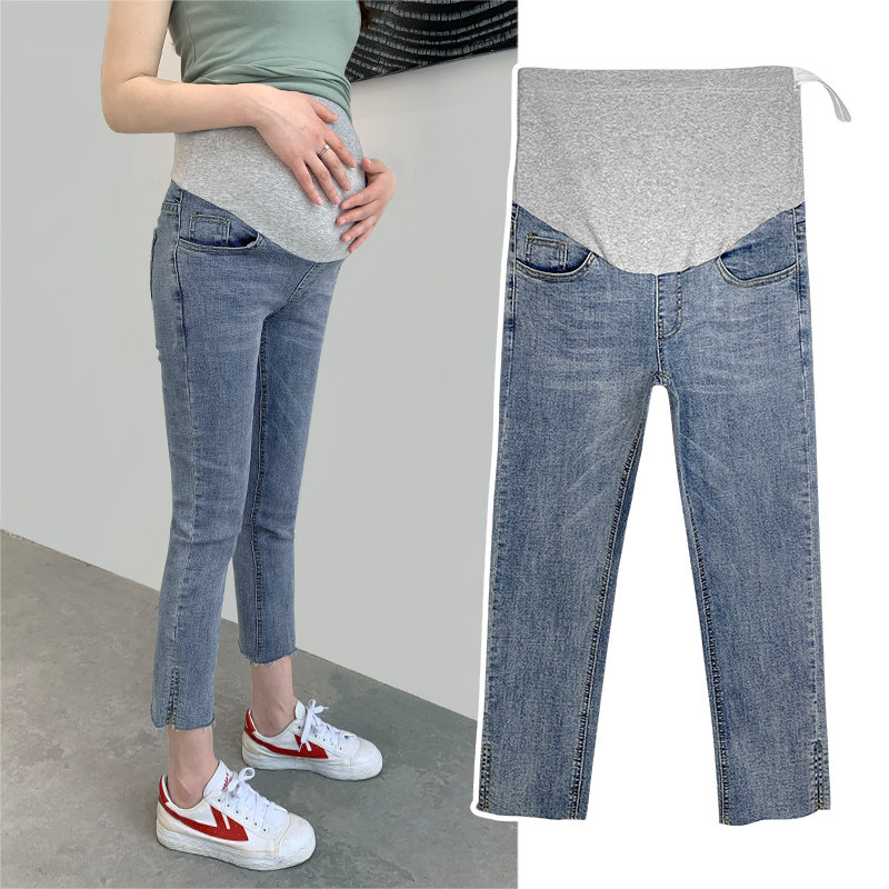 春秋款外穿时尚深蓝色孕妇裤子 夏娜莎孕妇直筒裤