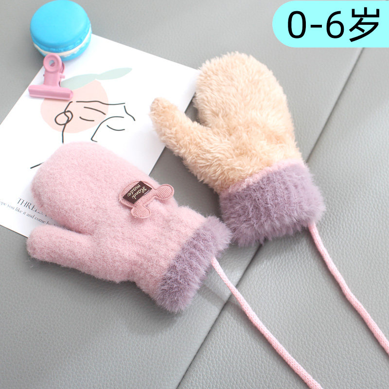宝宝冬0-1-2-3岁6加绒加厚婴手套 喵咪鼠手套