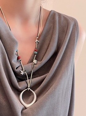 韩国fever同款花朵不规则圈圈吊坠项链女高级感抽拉绳长款毛衣链