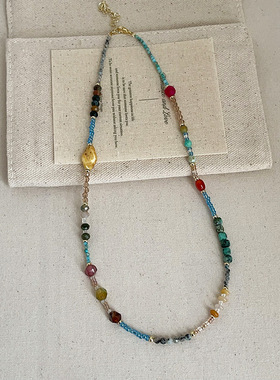 夏季清新百搭彩色水晶串珠项链女