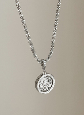 设计感可旋转八宝罗盘银色项链女