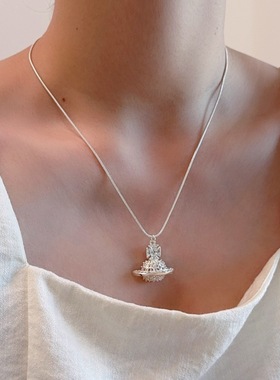 抽拉式镶钻星球吊坠项链女时尚轻