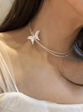 韩国小众双层水晶蝶结项链女轻奢