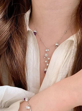 高级感水晶珍珠铃兰花流苏项链女简约个性精致时尚潮流颈链锁骨链