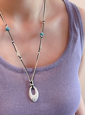 时尚简约镂空芒星吊坠项链女甜美气质花朵颈链锁骨链毛衣链配饰品