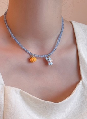 夏日韩版新款小象可爱串珠项链女小众锁骨链个性设计感颈链配饰品