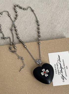 轻奢木质大爱心克罗十字架长款项链女高级感个性时尚颈链锁骨链