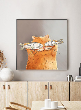 猫和鱼卡通动漫个性风背景墙画