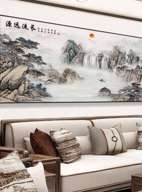 新中式客厅装饰画海纳百川山水画靠山图办公室挂画迎客松茶室字画
