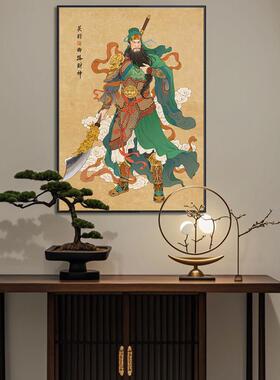 赵公明神像挂画关公财神爷供桌后背景画香案佛龛佛坛背景墙装饰画
