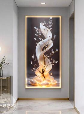 现代轻奢led带灯壁画石来运转玄关装饰画金叶入户走廊挂画高级感