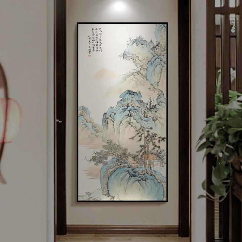 新中式入户玄关装饰画千里江山图竖版山水画楼梯挂画走廊过道壁画 - 图2