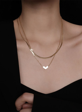 爱心双层钛钢不掉色仙气叠戴项链