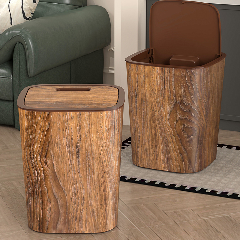 木纹大容量垃圾桶中式家用复古卫生间厨房创意卧室客厅办公室纸篓 - 图1