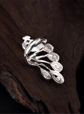 S925泰银复古马赛石锆石女士孔雀个性戒指指环七夕礼物老银匠手工