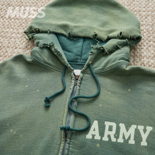 现货 BOWWOW ARMY ZIP HOODIE AGED日产渐变水洗破坏拉链卫衣25AW - 图1