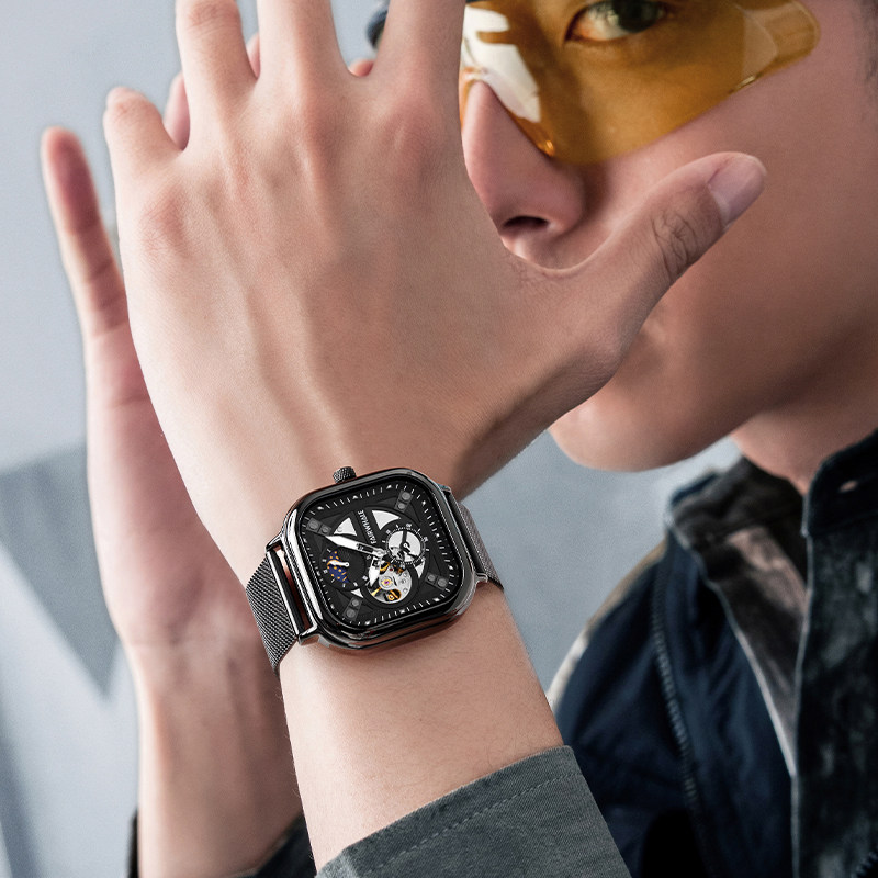 马克华菲男士方形全自动防水机械表 马克华菲手表国产腕表