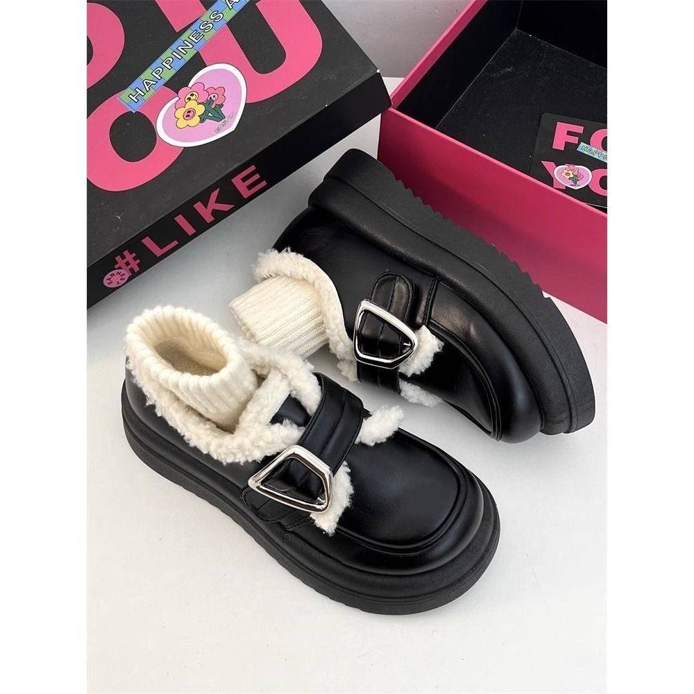 松糕厚底小皮鞋女秋冬新款网红加棉加绒玛丽珍鞋乐福鞋ins潮,淘宝优惠券,粉丝福利购,淘宝优惠卷