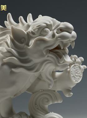 微美五福四海貔貅白瓷摆件
