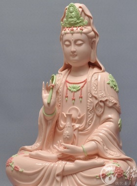 佛像供奉菩萨粉色保平安坐莲观音