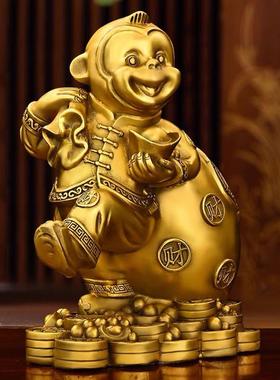 纯铜猴子风水摆件铜猴十二生肖猴摆设黄铜猴铜器办公室装家居饰品