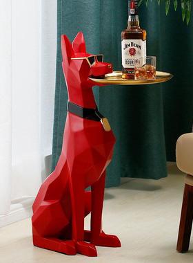 北欧轻奢客厅大型落地摆件创意杜宾犬软装饰品沙发旁收纳托 托盘