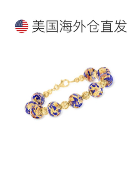 自营Ross-Simons 18 克拉金意大利蓝色穆拉诺玻璃珠手链 - 7 英寸