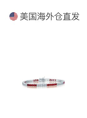 自营 genevive纯银镀白金，镶嵌彩色方晶锆石 5x5 点缀手链 - 宝