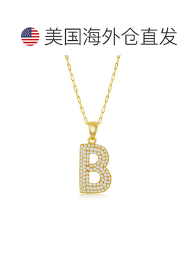 自营simona纯银 Micro Pave CZ \'J\' 块首字母带回形针链 - 镀金